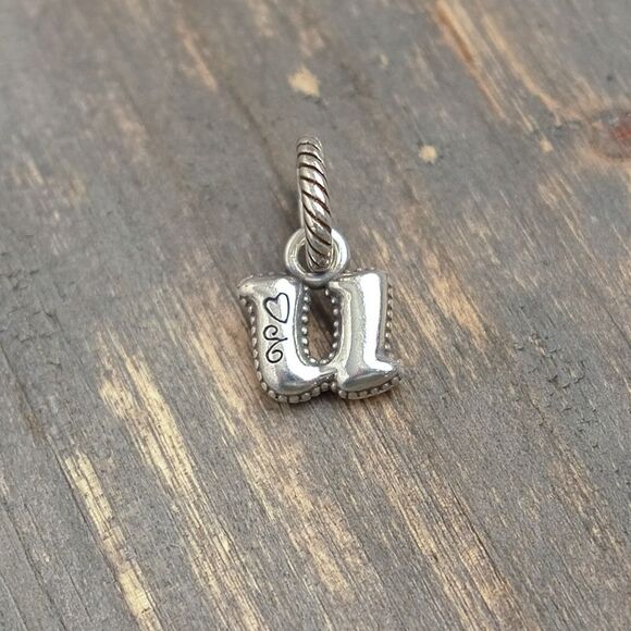 Brighton ABC Letter "U" Dangle Charm Silver Plated Cursive Monogram Alphabet - Picture 1 of 4